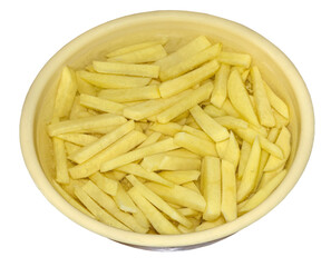 Plastic container with peeled and cut potatoes