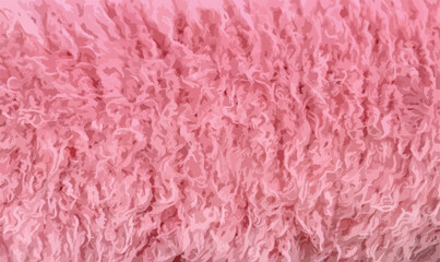 Pink fur background. Polar soft pink fluffy fluffy sheepskin background texture. Pink sheep fur natural sheepskin background texture. Plush fluffy soft pink fur pattern. Vector illustration.