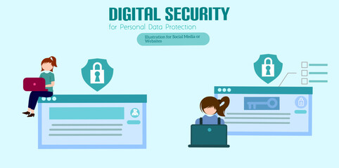 Internet security. Safety and confidential data protection. Data protection concept. Safe internet technologies. Vector outline illustration with isometry scene for web graphic