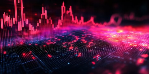 Digital data visualization showcasing fluctuating trends in a vibrant and colorful format representing market dynamics