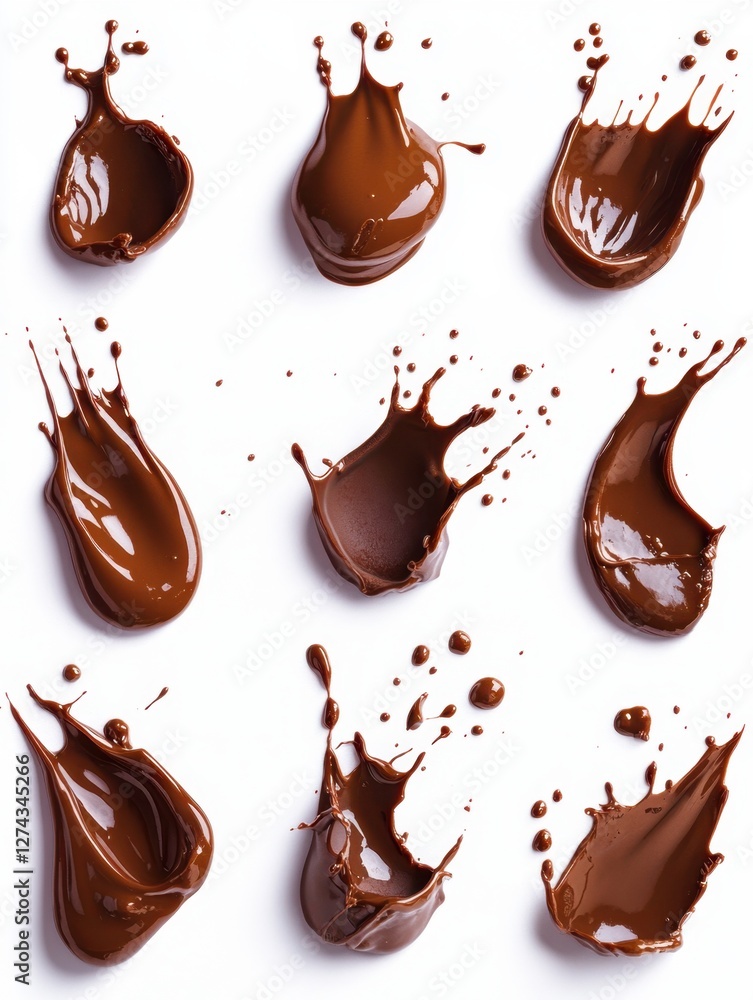 Aufkleber dynamic chocolate splash collection on white backdrop showcasing rich texture and fluid motion in st