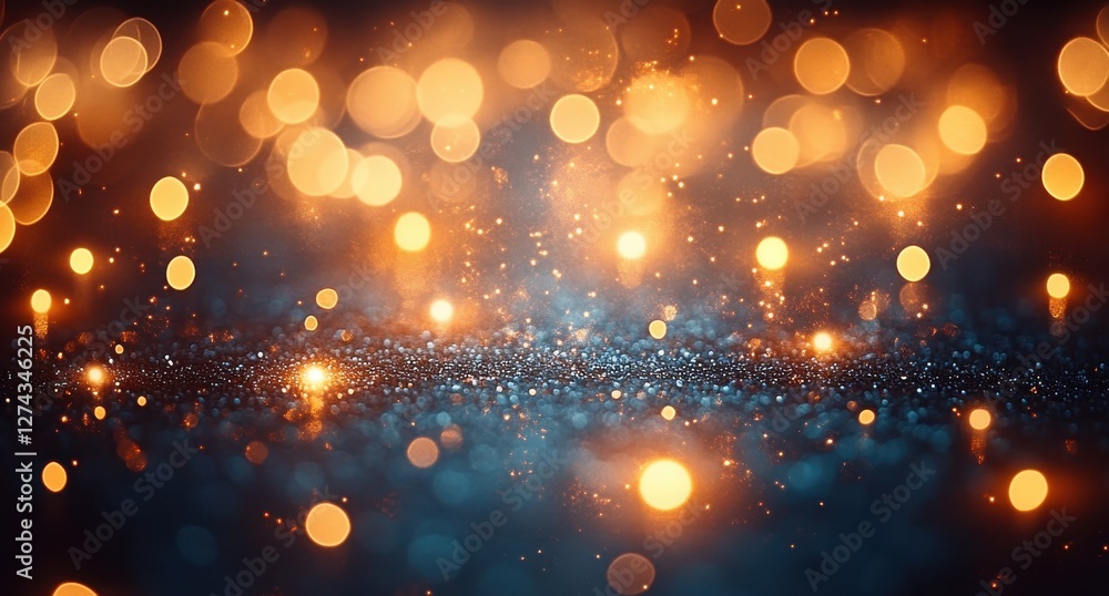 Poster sparkling bokeh lights with evening glow in a dreamy background of soft colorful circles and shimmer