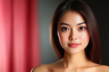 Naklejka premium asian woman beauty portrait with soft glowing skin, close-up