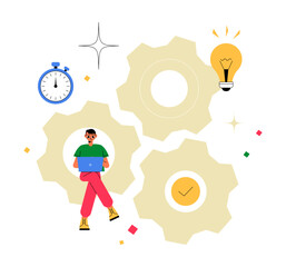 Productivity And Time Management With Male Worker In Flat Vector Illustration Symbolizing Efficiency, Task Automation, And Goal Achievement, Isolated On White Background