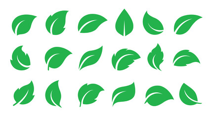 set of flying green plants and herbs leaves icons sign