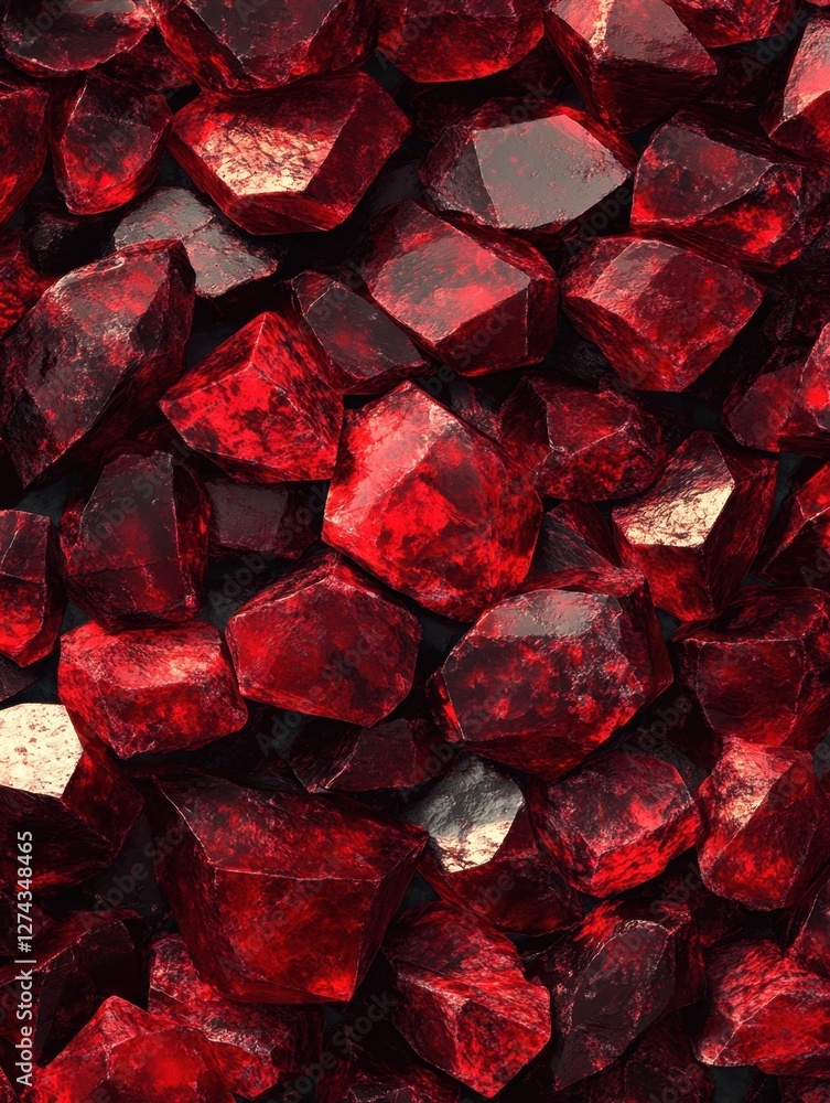 Poster captivating close up of ruby red crystals displaying faceted surfaces and intense color saturation f