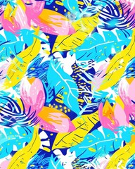 Tropical leaves, colorful floral design, with bright background for textile, wrapping paper, or graphic design