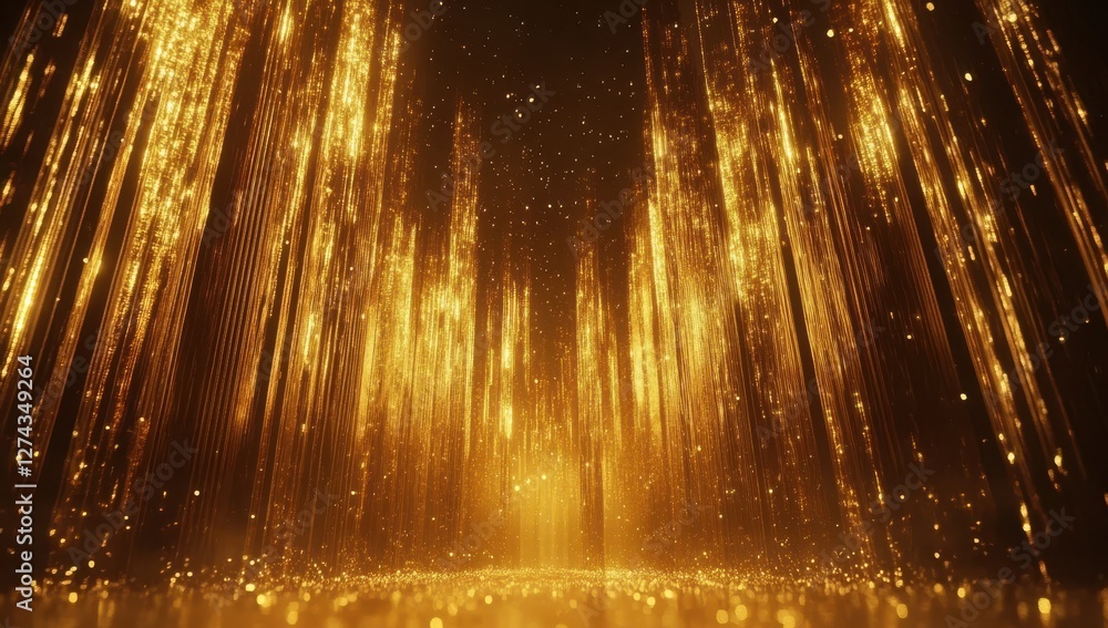 Poster golden sparkling lights creating a magical atmosphere with bright glowing particles for background o