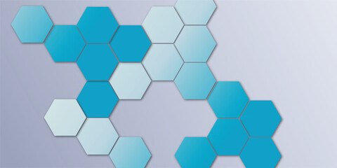Fototapeta premium Abstract technology sky blue color geometric hexagon on background concept design honeycomb shape vector. 