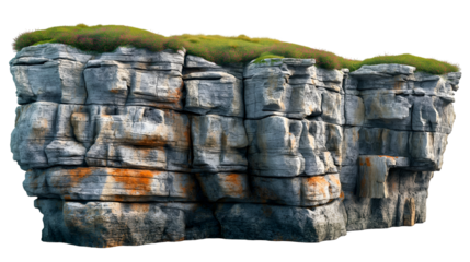 Rocky Clifftop Island Grass Texture, High-Resolution 3D Render for Nature Themes, isolated on transparent background.
