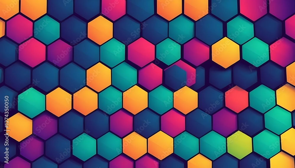 Poster vibrant honeycomb structure, a mosaic of hexagonal color and depth