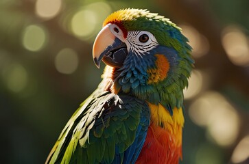 Obraz premium Beautiful image of a colorful parrot under natural light, showcasing its vibrant plumage and details.