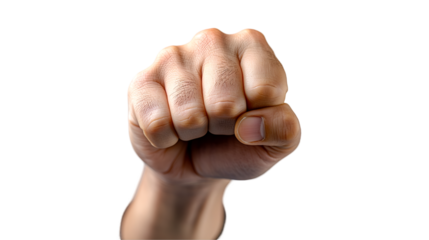 Human Fist Gesture Bold Power and Strength, Tough Arm for Action Concepts, isolated on transparent background.