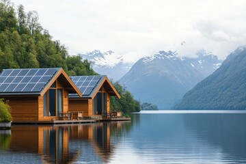 Fototapeta premium Eco tourism retreat pristine lake ecoresort development natural environment scenic viewpoint sustainable concept