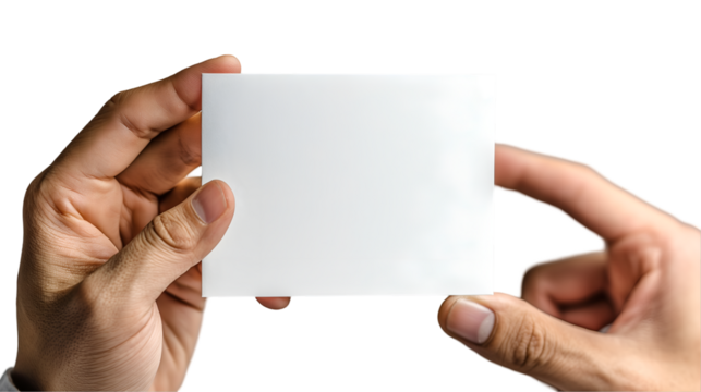 White Card Mockup in Hands Clean Business Presentation, Flyer Design Template, isolated on transparent background.