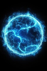 Electric Blue Energy Sphere with Lightning Bolts on Dark Background Capturing Power and Futuristic Feel for Stock Photo