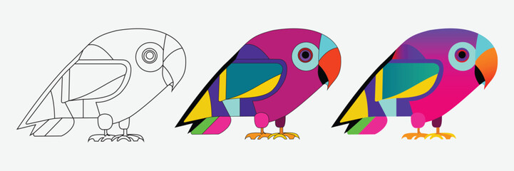 flat illustration of cute pleasant bird, Colorful beautiful birds. Cute flying creatures, Vector illustration of a  little bird, Cartoon animal design, isolated on white background