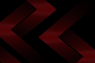 Abstract red glowing geometric lines on black background. Modern gold diagonal rounded lines pattern. Horizontal banner template. Vector illustration.