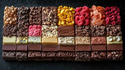 Assorted Chocolate Squares With Various Toppings