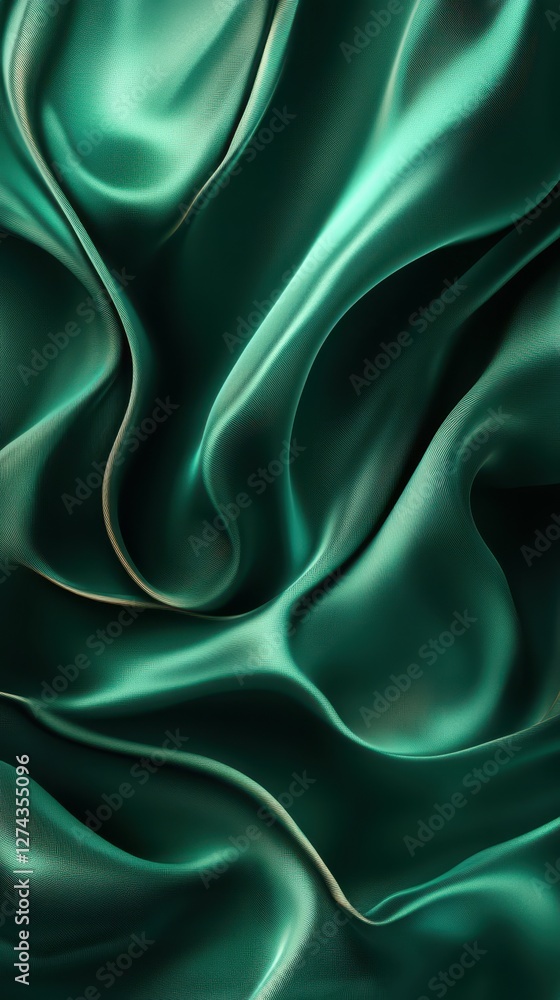 Poster elegant green satin fabric drapes flowing in soft waves creating a luxurious texture and appearance