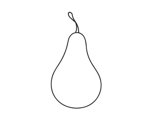 Line art pear illustration, black and white, ethereal spiritual vibe, modern flat design, simple two-dimensional shapes, light aura, mystical feeling, easy to color, Vector