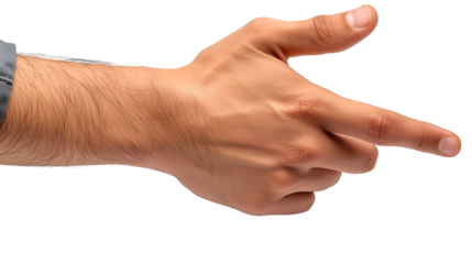 Male Hand Pointing Isolated on White, Gesture for Direction and Communication, isolated on transparent background.