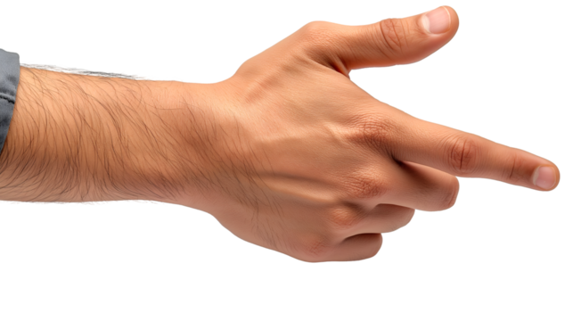 Male Hand Pointing Isolated on White, Gesture for Direction and Communication, isolated on transparent background. - Powered by Adobe
