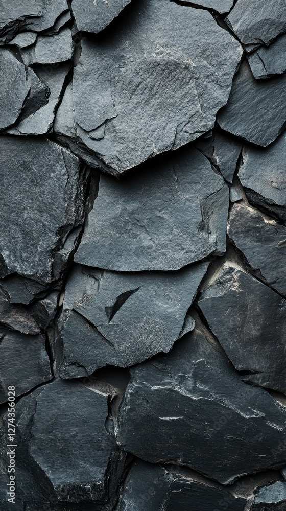 Poster Detailed view of layered slate stones highlighting textures and colors in a natural setting