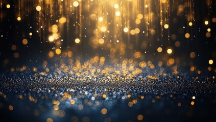 Naklejka premium Shimmering Gold and Blue Bokeh Background with Sparkling Lights and Soft Focus for Celebratory or Festive Themes