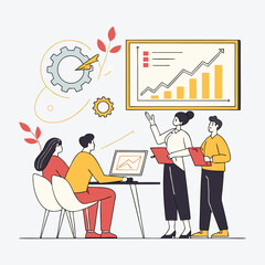 Group business team conference meeting working for project planning and brainstorming with business people analytics and monitoring marketing report chart dashboard monitor concept. flat vector