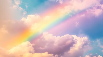 Medium Shot rainbow cloud background with pastel color. Beautiful vibrant double rainbow Cloudscape...