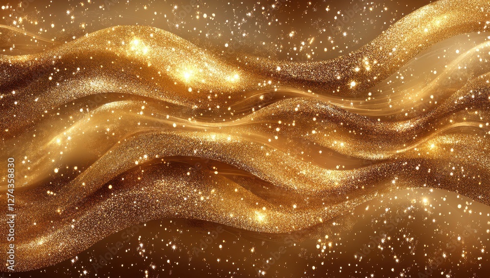 Poster shimmering gold waves with sparkling particles and glimmering light for elegant backgrounds and stun