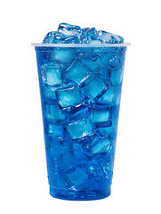 Tall Plastic Cup Filled with Iced Blue Soda Refresher for Summer