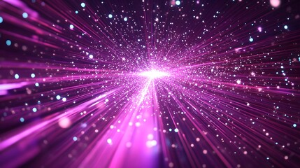 Fototapeta premium Particle stream. Purple background with many glowing particles. Information technology background. 3d rendering