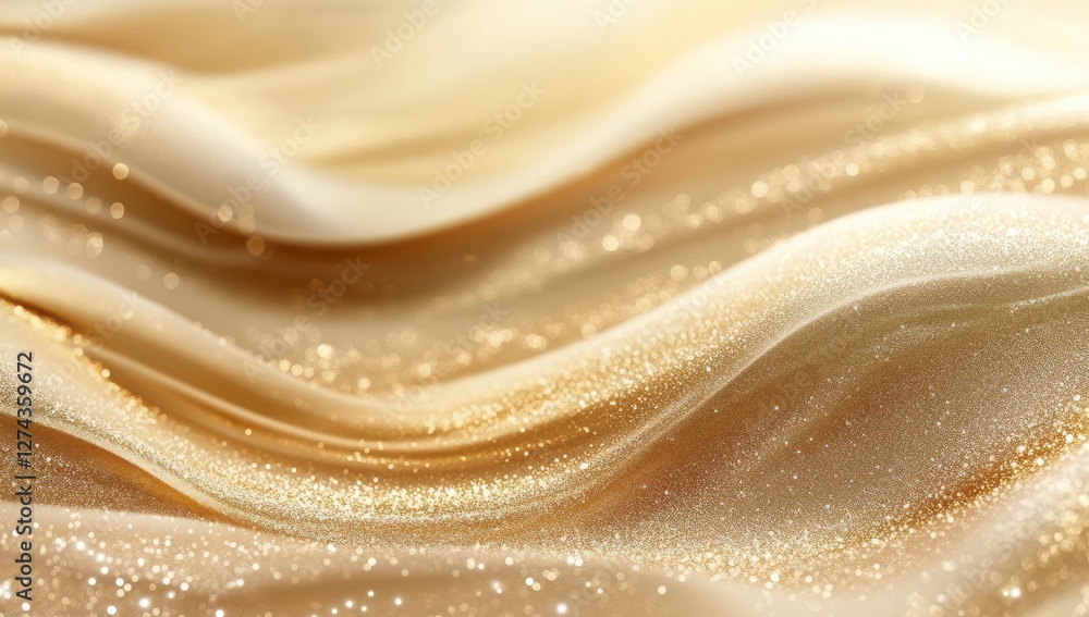 Poster shimmering golden fabric waves with sparkling texture and soft drapes perfect for elegant background