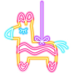 Pinata Mexican Donkey Neon Sign. Illustration of Hispanic Religion Holiday Glowing Led Electric Light.