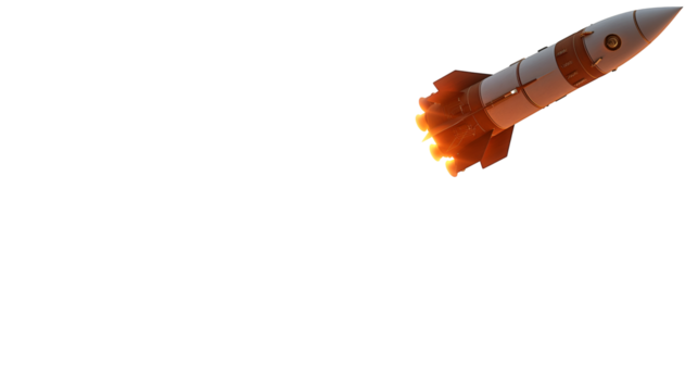 Missile Launch Dramatic Explosion with Fire and Smoke, Powerful Military Weapon Display, isolated on transparent background.