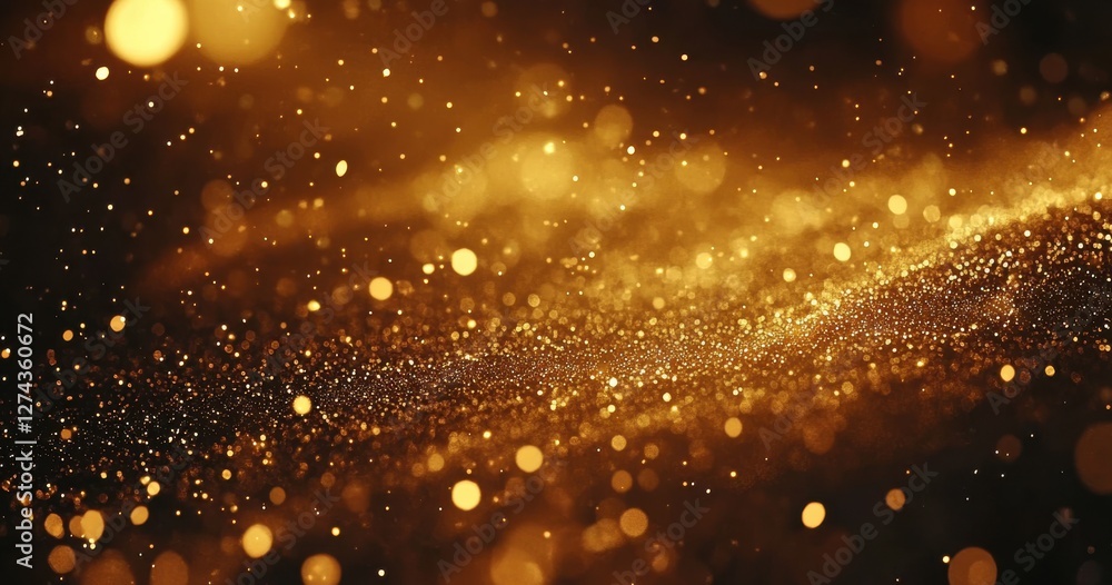 Poster shimmering golden particles in a dreamlike atmosphere with bokeh effect creating a festive and luxur