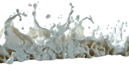 Creamy Milk Splash Dynamic Liquid Texture, Pure White Dairy Drink for Food Themes, isolated on transparent background.