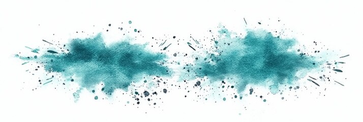 Two turquoise cloud bursts exploding outwards on a white background for design use