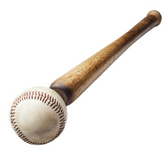 Vintage baseball bat and worn ball isolated transparent background sport equipment image