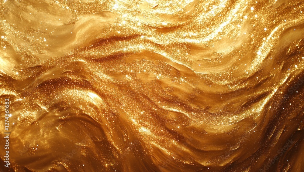 Poster shimmering golden waves with sparkling glitter texture for abstract background or decorative design