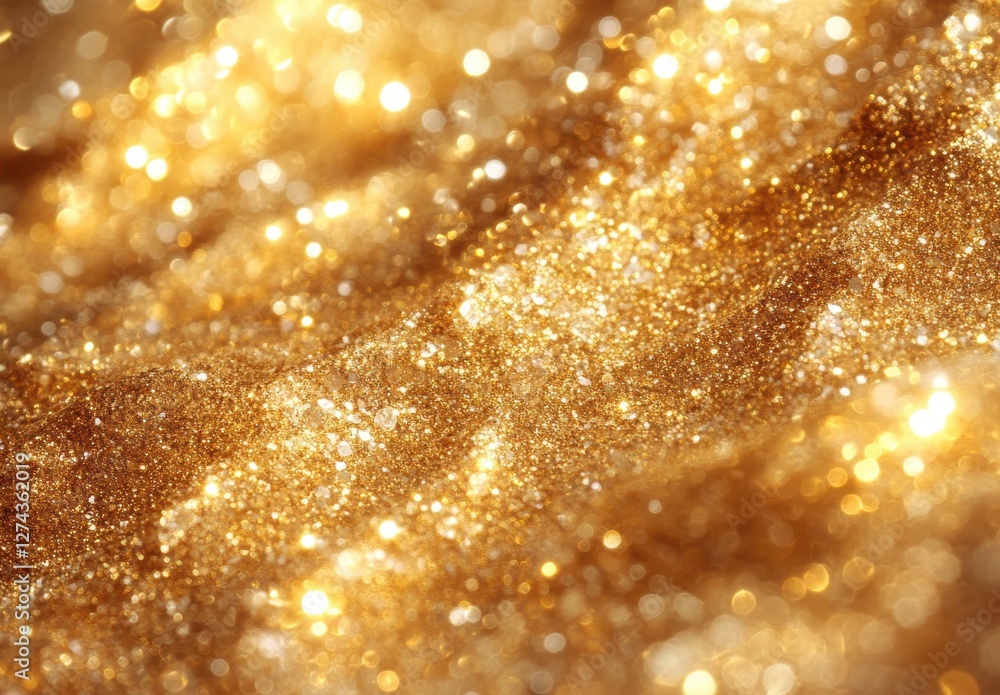 Poster shiny golden glitter abstraction with shimmering particles reflecting light creating a luxurious and