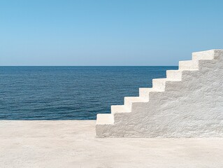 Fototapeta premium Serene staircase leading into ocean tranquil seaside calm environment coastal perspective