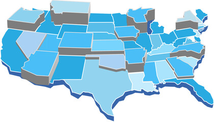 Colorful vector illustration of a 3D map of the United States