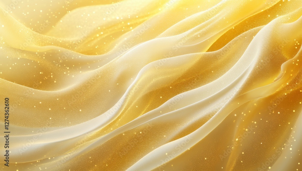 Poster soft and flowing yellow silk fabric with subtle shimmering particles for elegant background designs 
