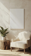 White chair sits in front of a white wall