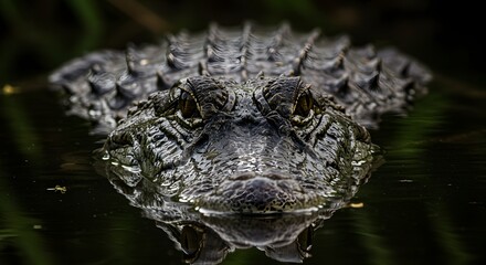Fototapeta premium Close-Up View of a Crocodile Partially Submerged in a Murky Water Body