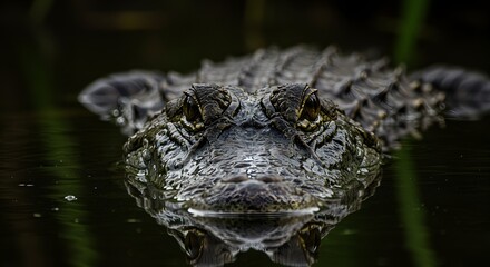 Obraz premium Close-Up View of a Crocodile Partially Submerged in a Murky Water Body