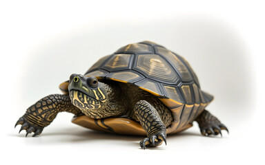 Naklejka premium Turtle in a terrarium displaying curiosity against a white background, terrariums with turtles
